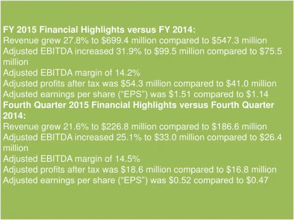 Amira Nature Foods Ltd Announces Fourth Quarter and Fiscal Year 2015 Earnings Release Date and Conference Call