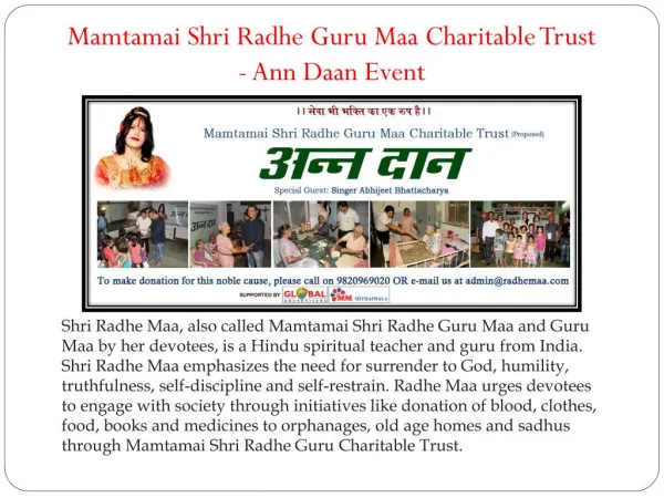 Mamtamai Shri Radhe Guru Maa Charitable Trust - Ann Daan Event