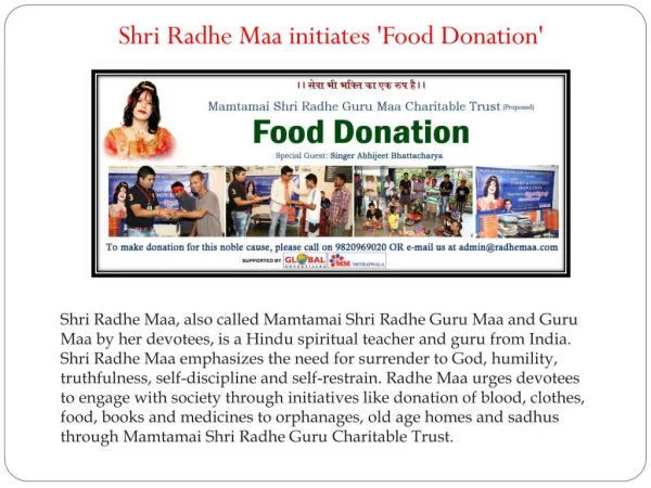 Shri Radhe Maa initiates 'Food Donation'