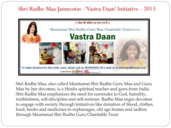 Shri Radhe Maa Janmostav -'Vastra Daan' Initiative - 2013