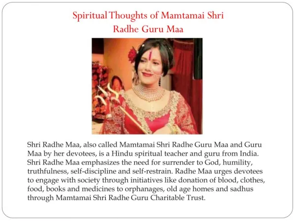 Spiritual Thoughts of Mamtamai Shri Radhe Guru Maa