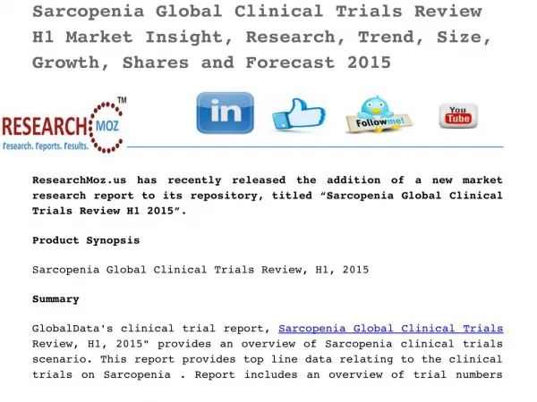 Sarcopenia Global Clinical Trials Review H1 2015
