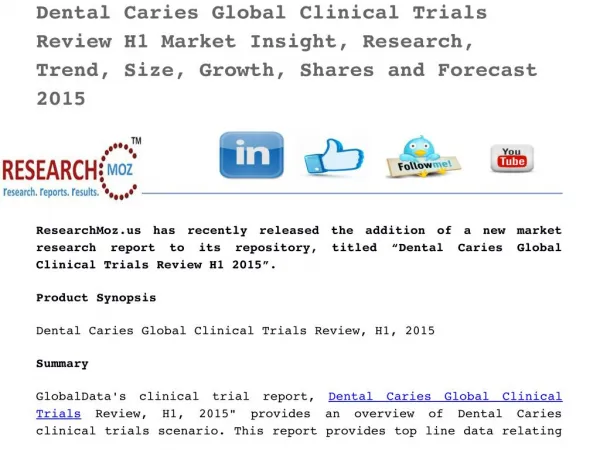 Dental Caries Global Clinical Trials Review H1 2015