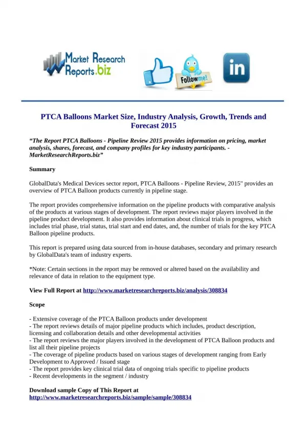 PTCA Balloons Market Trends 2015