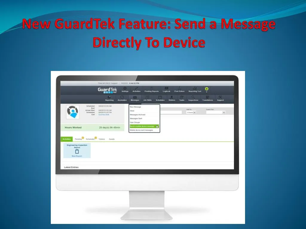 new guardtek feature send a message directly to device
