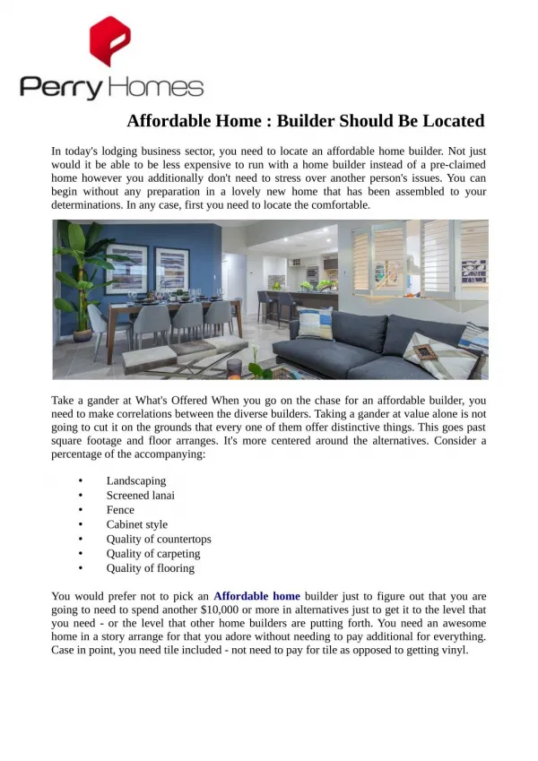 Affordable Home : Builder Should Be Located