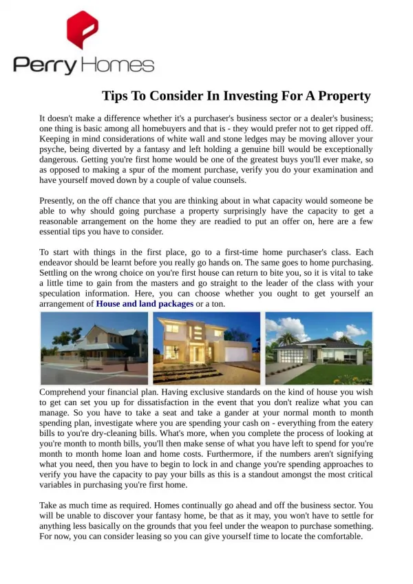 Tips To Consider In Investing For A Property