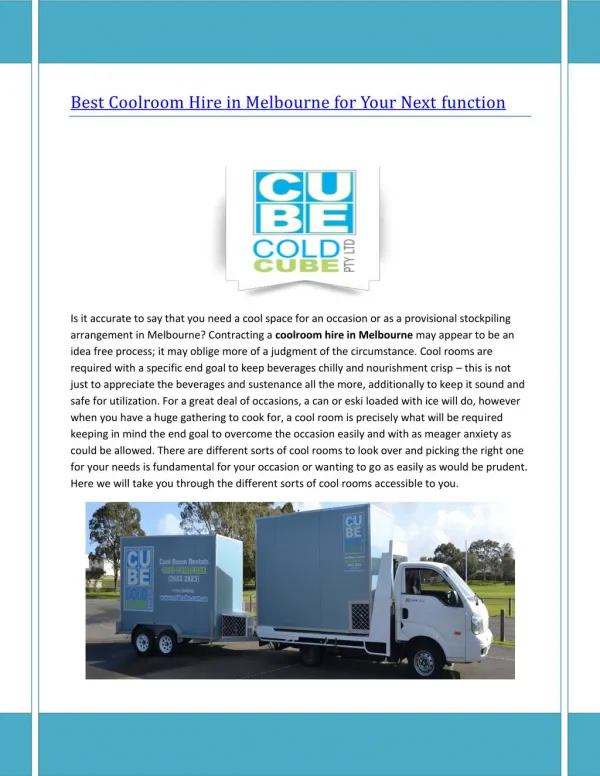 Best Coolroom Hire in Melbourne