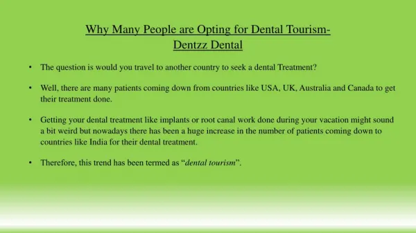 Why Many People are Opting for Dental Tourism- Dentzz Dental
