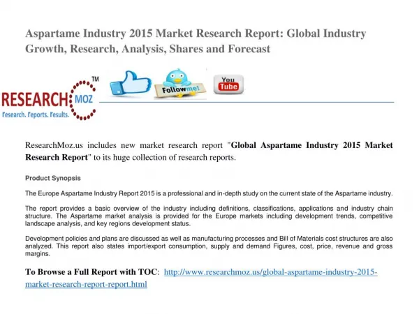 Global Aspartame Industry 2015 Market Research Report