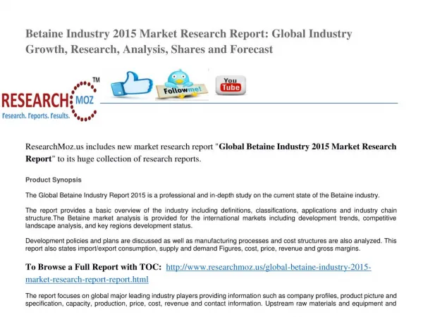 Global Betaine Industry 2015 Market Research Report