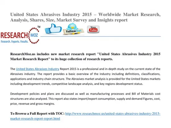 Market Research Report on United States Abrasives Industry 2015