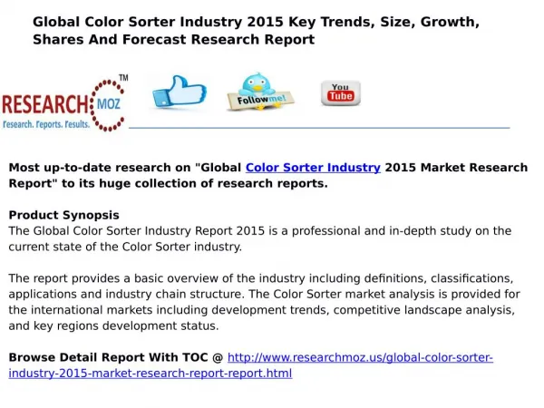 New Release | Global Color Sorter Industry 2015 Market Research Report