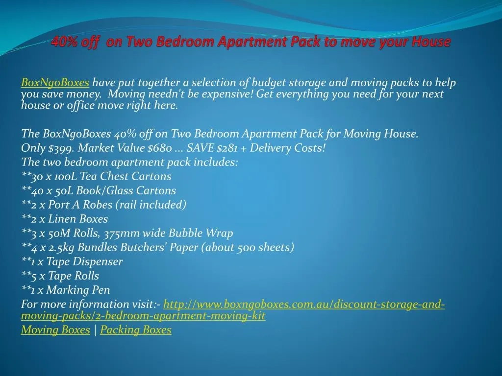 40 off on two bedroom apartment pack to move your house