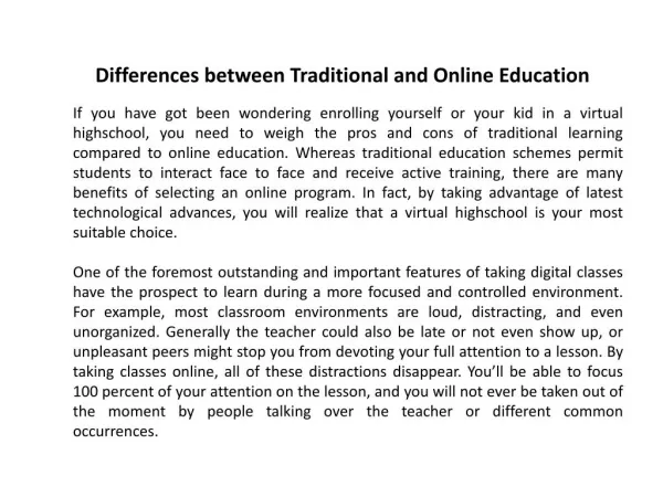 Differences between Traditional and Online Education