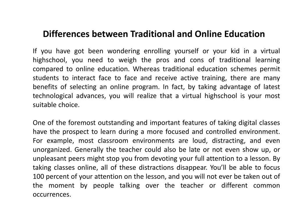 differences between traditional and online education