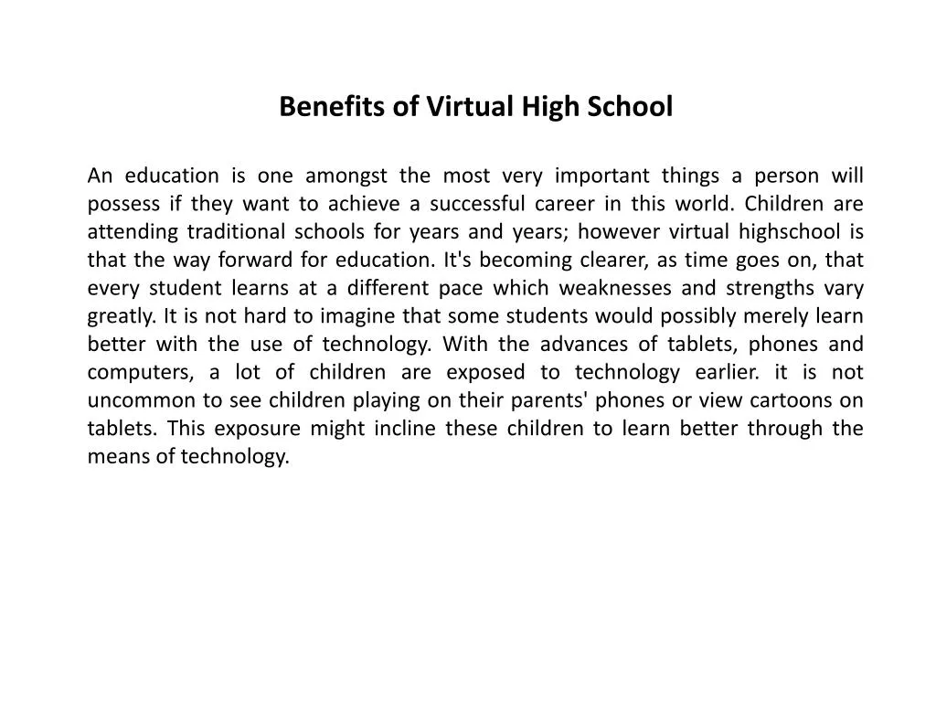 benefits of virtual high school