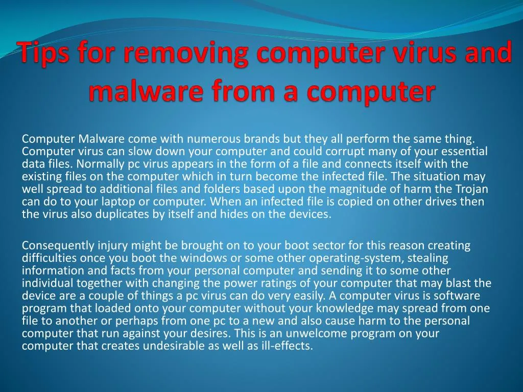 tips for removing computer virus and malware from a computer