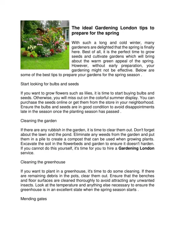 The ideal Gardening London tips to prepare for the spring