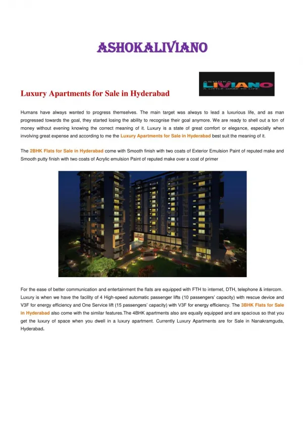 Luxury Apartments for Sale in Hyderabad.