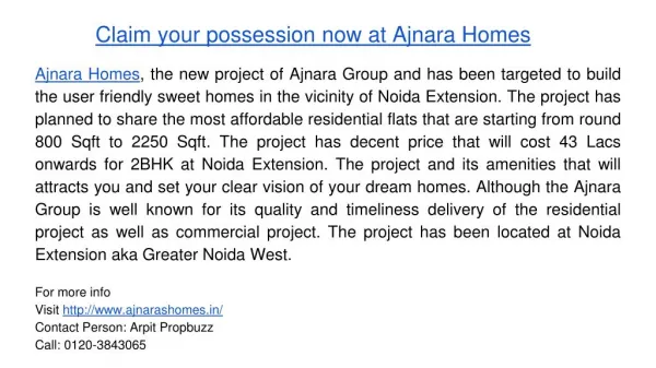 Claim your possession now at Ajnara Homes