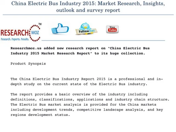 China Electric Bus Industry 2015 in New Research Report