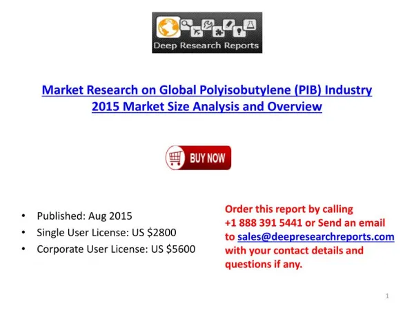 Worldwide Polyisobutylene (PIB) Market 2015 Research Report