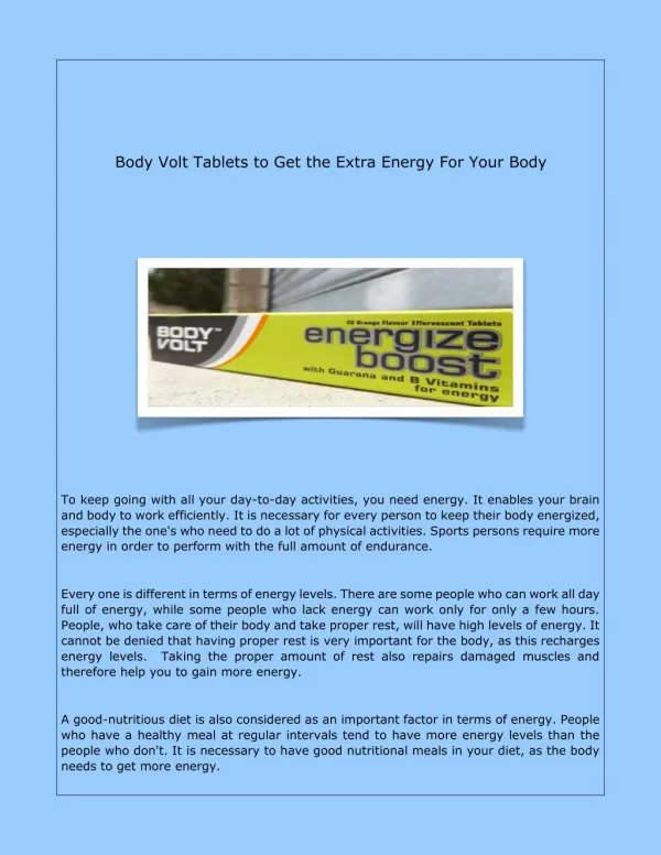 Body Volt Tablets to Get the Extra Energy For Your Body