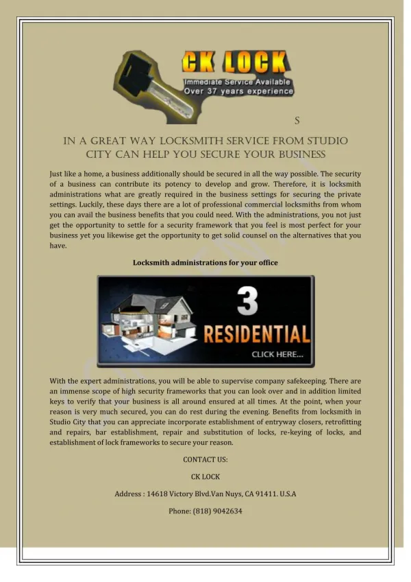 In A Great Way Locksmith Service From Studio City Can Help You Secure Your Business