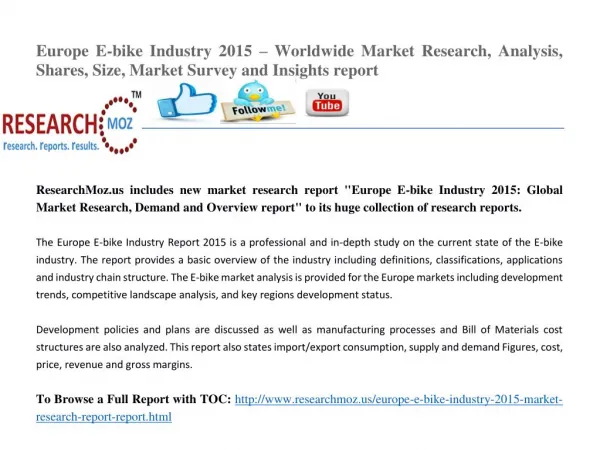 Europe E-bike Industry 2015 Market Research Report