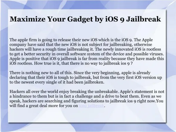 Jailbreak iOS 9 Online