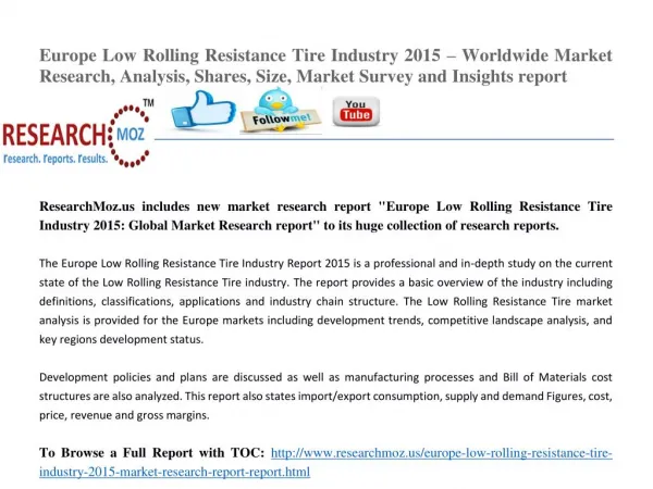 Europe Low Rolling Resistance Tire Industry 2015 Market Research Report