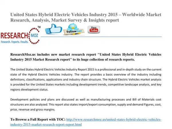 United States Hybrid Electric Vehicles Industry 2015 Market Research Report