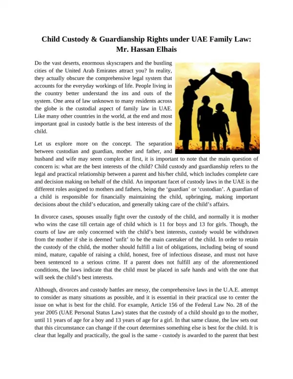 Child Custody & Guardianship Rights under UAE Family Law