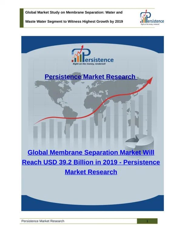 Global Market Study on Membrane Separation - Water and Waste Water Segment to Witness Highest Growth by 2019