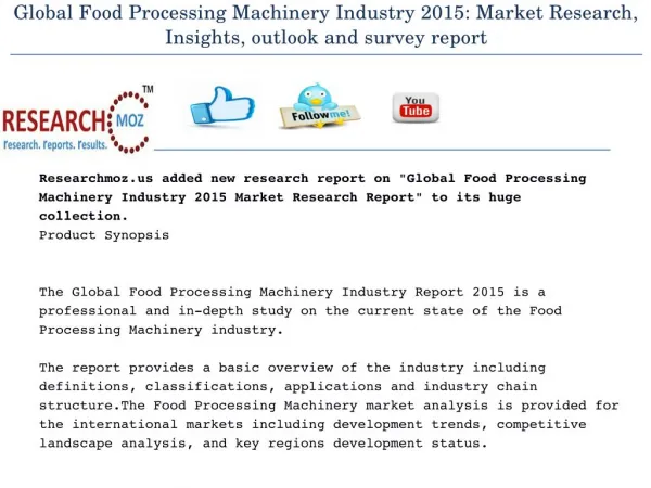 Food Processing Machinery Global Industry 2015 Market Research Report