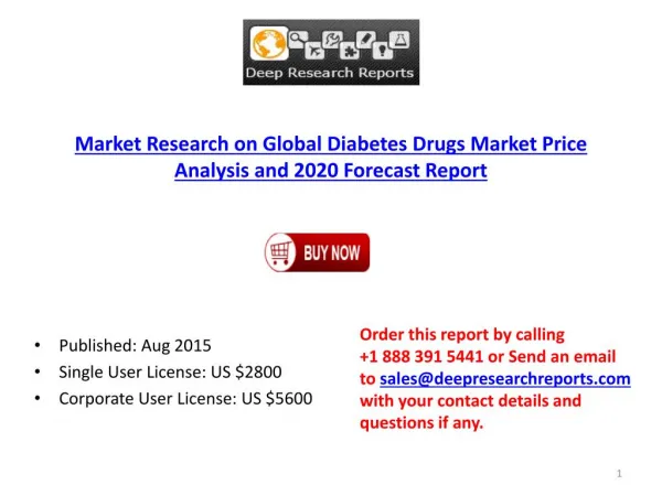 2015-2019 Diabetes Drugs Market Global Analysis and Opportunities Report