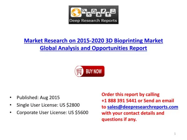 World 3D Bioprinting Market Price Analysis and 2020 Forecast Report