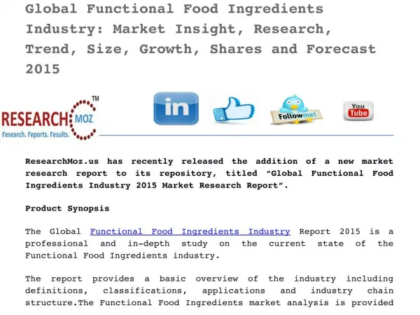 Global Functional Food Ingredients Industry 2015 Market Research Report