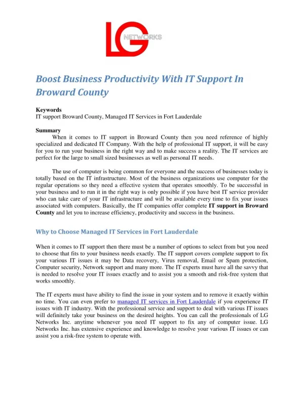 Boost Business Productivity With IT Support In Broward County