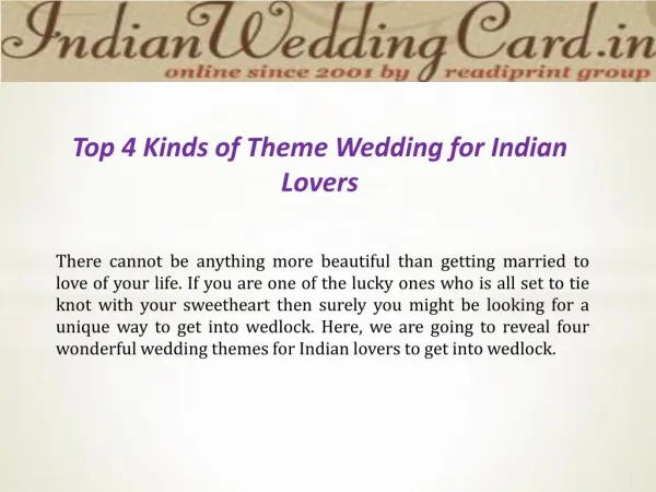 Top 4 Theme Wedding for Indian Lovers