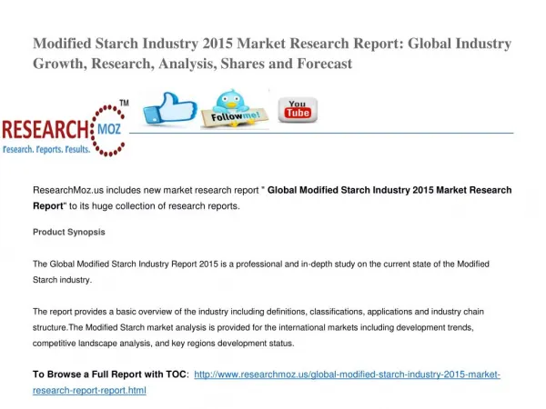 Global Modified Starch Industry 2015 Market Research Report