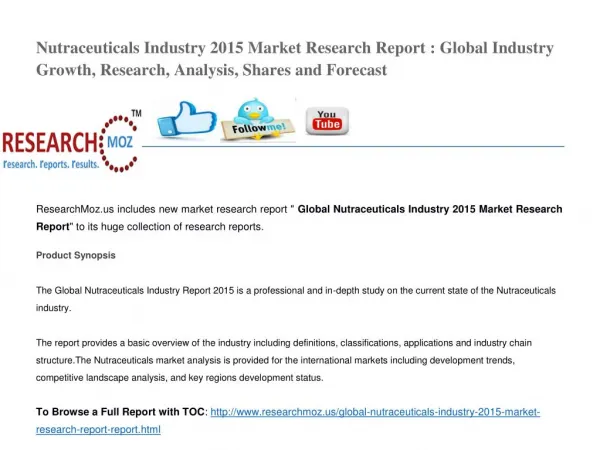 Global Nutraceuticals Industry 2015 Market Research Report