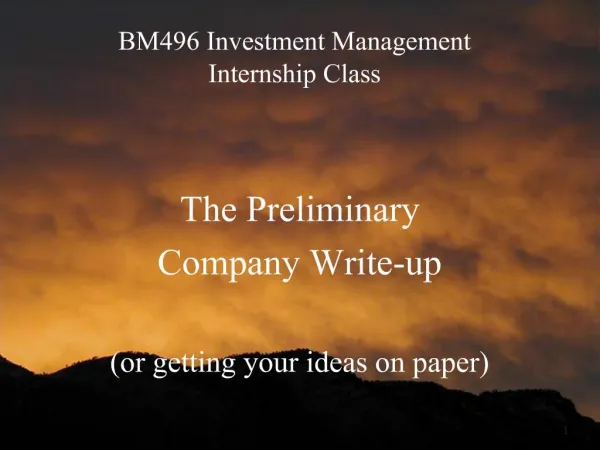 BM496 Investment Management Internship Class