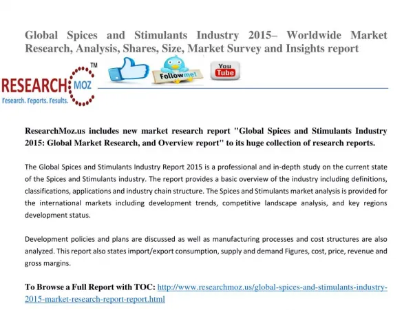 Global Spices and Stimulants Industry 2015 Market Research Report