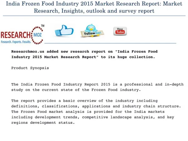 India Frozen Food Industry 2015 Market Research Report