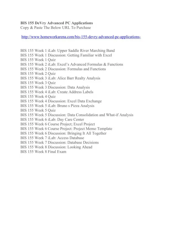 BIS 155 DeVry Advanced PC Applications