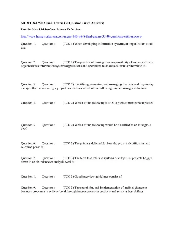 MGMT 340 Wk 8 Final Exams (30 Questions With Answers