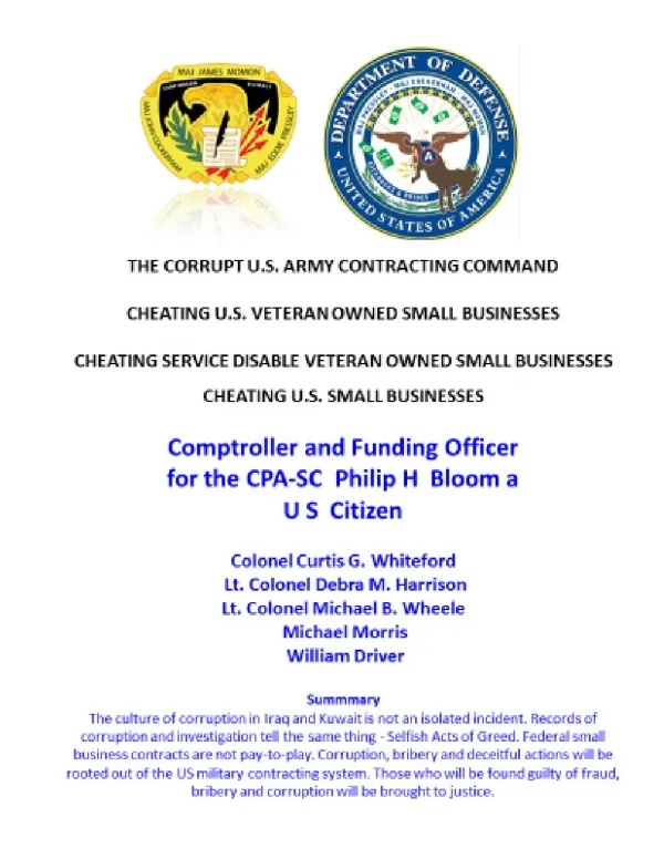 Blog 48 USMC 20150725 Comptroller and Funding Officer for the CPA-SC Philip H Bloom a U S Citizen