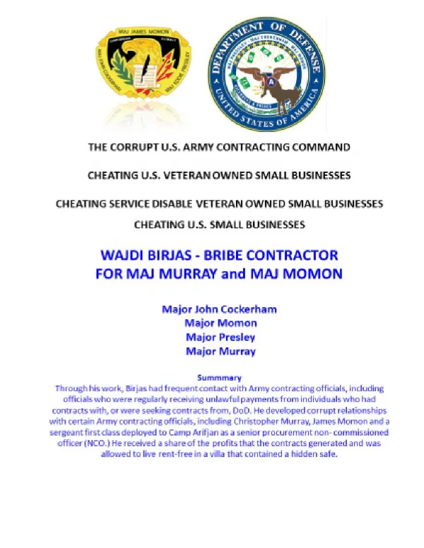 Blog 49 USMC 20150725 WAJDI BIRJAS - BRIBE CONTRACTOR FOR MAJ MURRAY and MAJ MOMON
